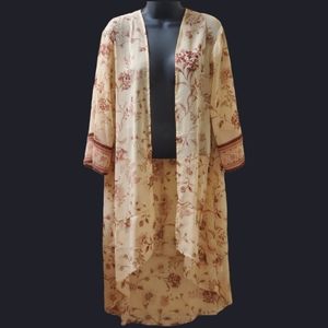 Maurice's Peach Floral High-lo Kimono Small